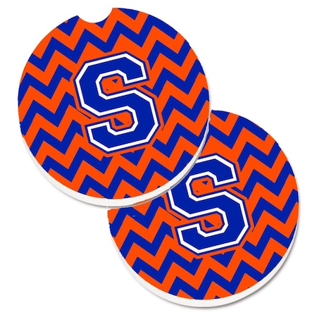 Carolines Treasures Letter S Chevron Orange and Blue Set of 2 Cup Holder Car Coaster CJ1044-SCARC